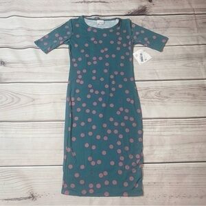 LuLaRoe Julia XXS dress - silhouette fitted - blue   W/ pink dots short sleeve